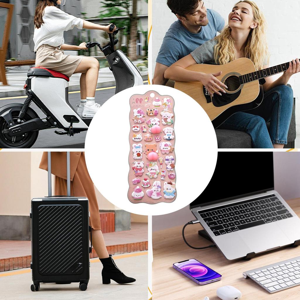 Cartoon Stickers Animal Adhesive Scrapbooking Supplies Small Bunny Soft Bubble Stickers For Diary Scrapbook Pencil Case Tablet