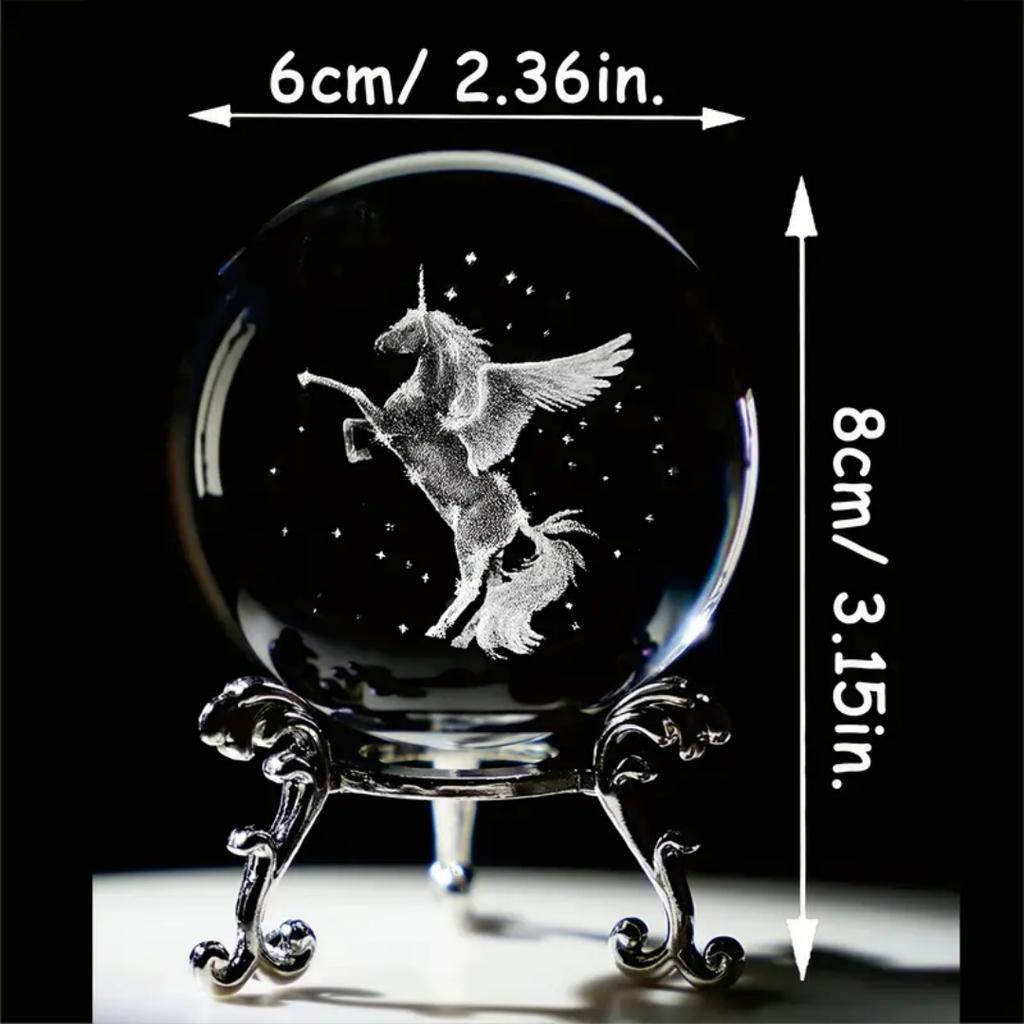One Unicorn Crystal Ball Decoration, Birthday Gift Glass Ball, a Home Decoration with a Base, a Birthday Gift for Girlfriend, Co