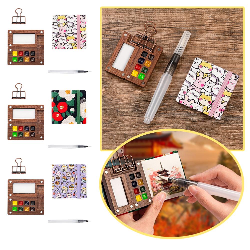 8/15 Colors Portable Travel Gouache Palette Set Mini Walnut Paint Box Artist Gouache Paint Palette Sketchbook Art Supplies