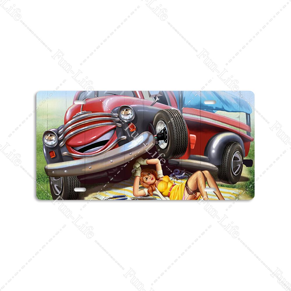 Beauty Vintage Metal Poster Airplane Retro Tinplate Compact Car Tin Signs Board Home Pub Bar Cafe Garage Wall Decor 15x30 cm