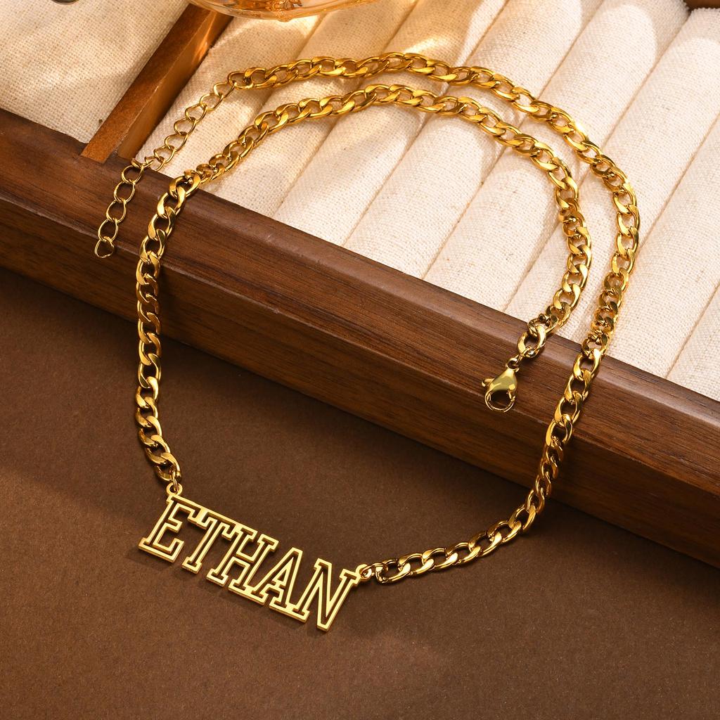Free Personalized NK Chain Hollow Name Custom Necklace for Women,Stainless Steel Waterproof Necklace, Elegant Jewelry Gifts
