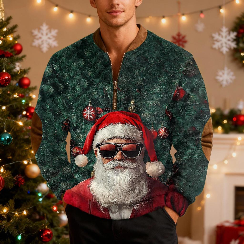 Mens Christmas Sweater Zip Up Sweatshirts Vintage Knit Graphic Sweatshirt Xmas Stand Collar Pullover