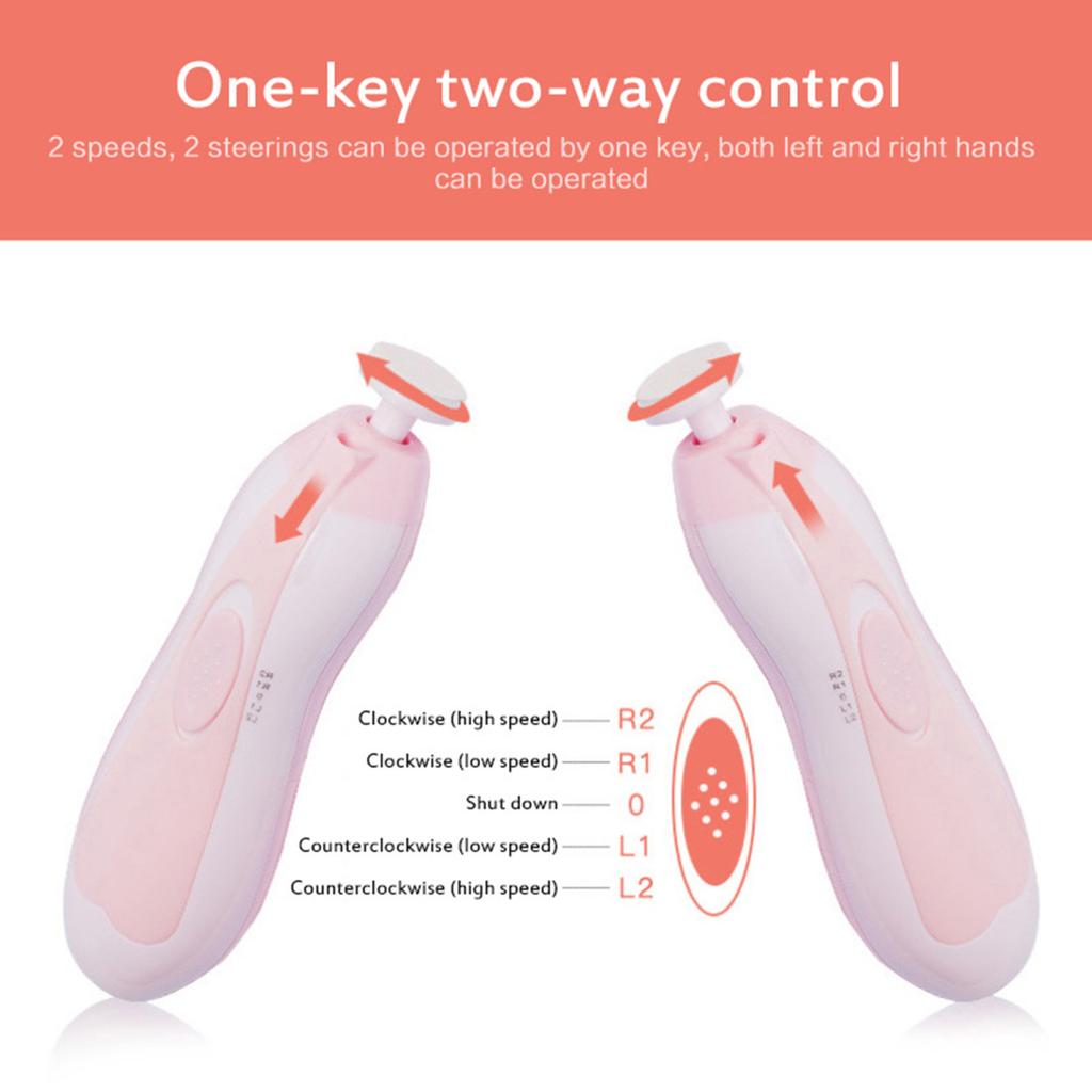 Electric Baby Nail Trimmer with 6 Grinding Heads Newborn Infant Nail File Clipper with Light Toddlers Manicure Toes Fingernails Care Trimming Tools