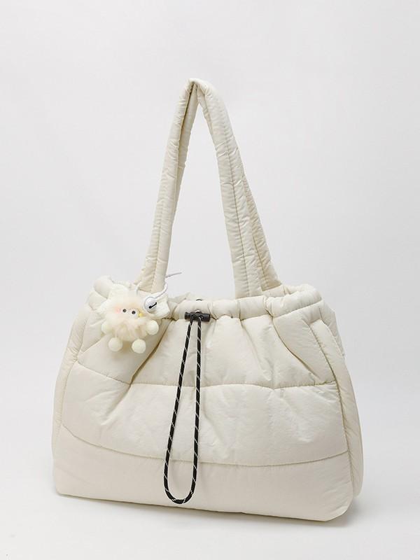 Spring Cotton Tote Bag With Stitching Elements And Internal Zip Pouch For Leisure Outings