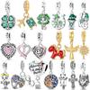925 Silver Four Leaf Clover Charm Bead with CZ Zircon Pendant for DIY Bracelet Jewelry Airplane Luggage Heart Rose