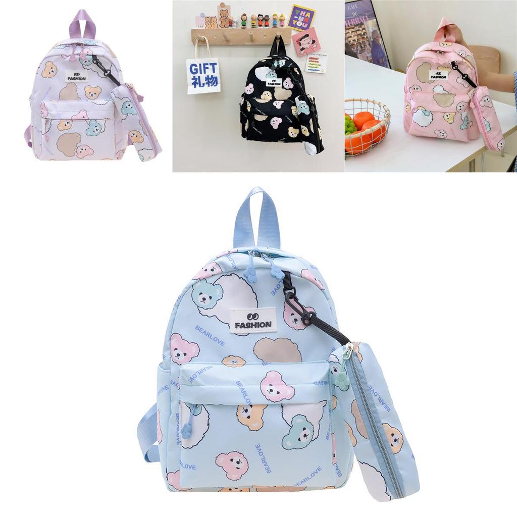Kids Cartoon Bear Lightweight Polyester Backpack With Curved Shoulder Straps For School Use