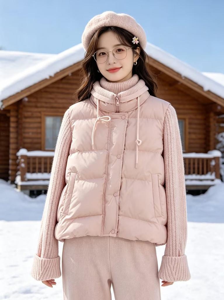 Winter New Trendy Brand Knitted Sleeves Splicing Down Jacket Women's Short Stand-up Collar Thickened Warm Small Jacket