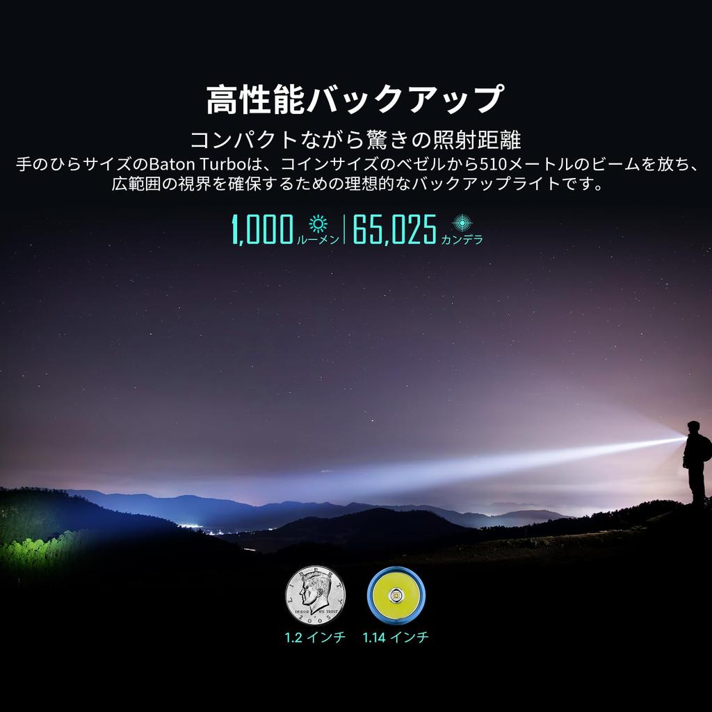 OLIGHT Baton Turbo Max 1000 510 EDC Handheld Perfect for and As a IPX8 Emergency and Power Outage Preparedness Flashlight, Lumens, Compact, Long-Range