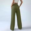Women's Fashionable Color Button Elastic Waist Straight Tube High Waist Pocket Cotton Linen Casual Pants