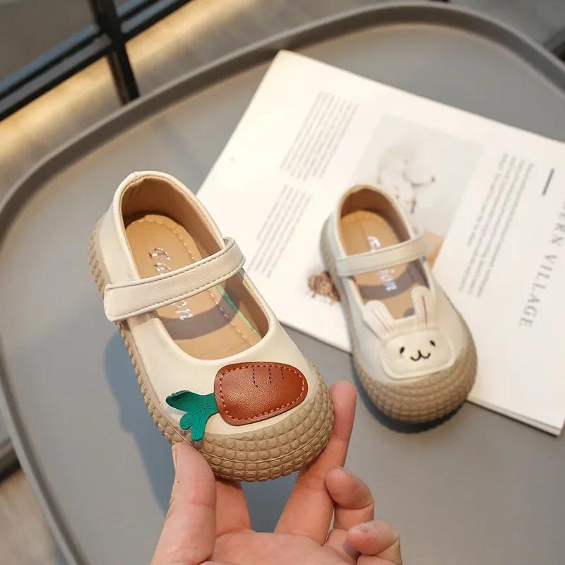 Shoes for Girls Baby Mary Janes Cartoon Bunny Little Children Spring Leather Shoes Funny Cover Toe Comfortable Kids Shoes