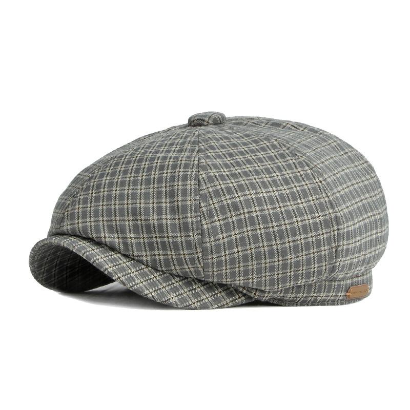 Men Newsboy Cap Retro British Style Octagonal Flat Caps Vintage Breathable Plaid Berets
