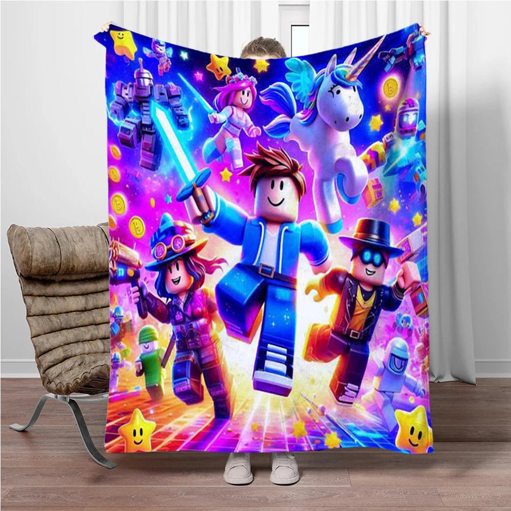 Coperta di Flanella Gioco Cartoon 3D RR-Robloxs, Morbida Coperta da Lanciare per Casa Camera da Letto Letto Divano Picnic Viaggio Ufficio, Regali per Bambini