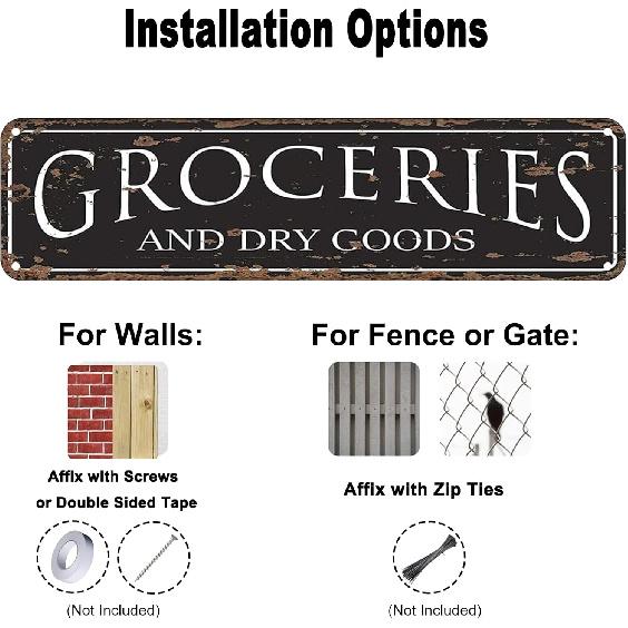 Retro Tin Sign Groceries & Dry Goods Wall Decor Bar Restaurant 4x16 Inch