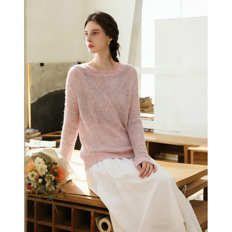 Women s Premium Wool Mohair Blend Shimmer Knit Sweater S