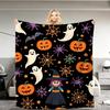 Fun Halloween Holiday Throw Blanket Spooky Pumpkin Ghost Spider Cat Print Soft Warm Blanket for Home Indoor Relaxation Daily Use