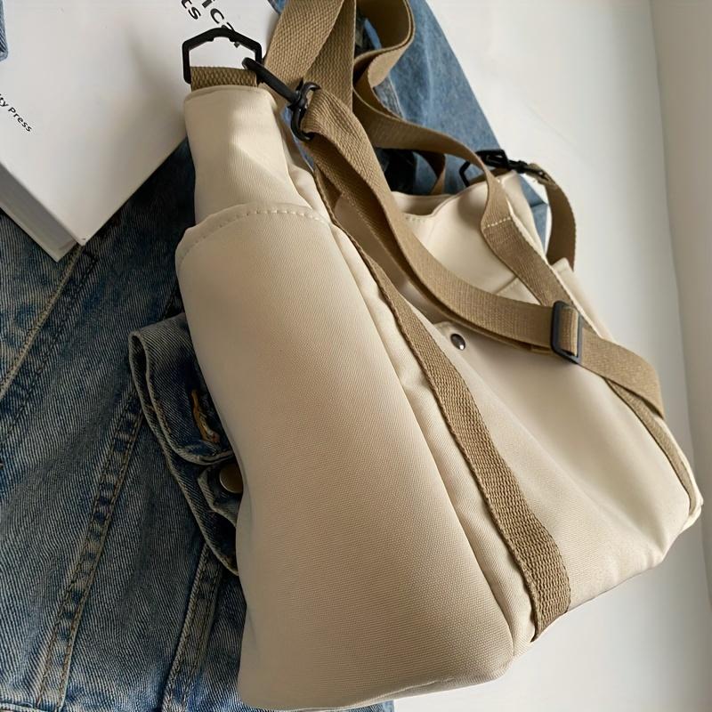 Casual Oxford Cloth Tote Bag Large Capacity, Versatile Commuter Shopper with Removable Strap, Solid Color, Simple Fashion Messenger Bag