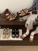 French sequined one-word buckle with velvet Mary Jane single shoes women's 2025 autumn and winter new lamb wool flat-soled ballet shoes