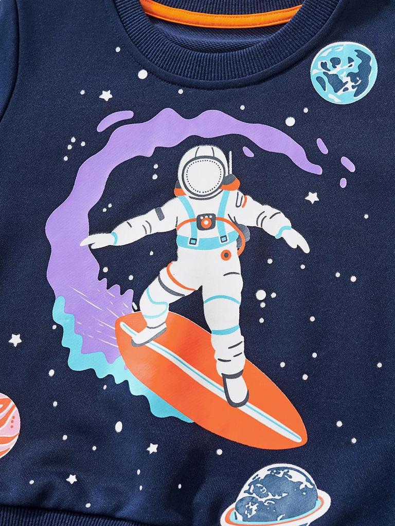 Luminous Astronaut Print Boys' Round Neck Sweatshirt - Autumn Collection