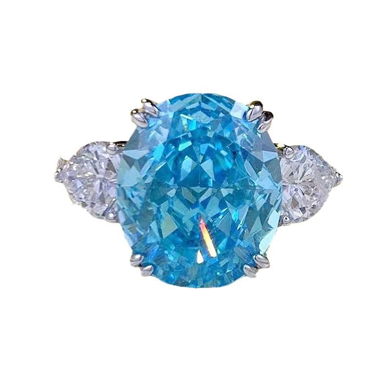 Zhuo Zhifan 2023 S925 Silver Sea Blue Ice Flower Oval Ring for Women