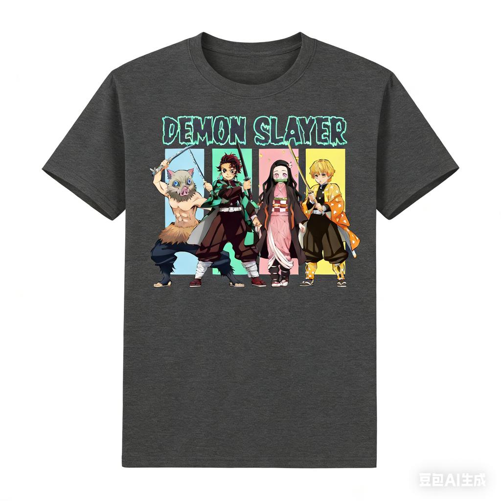 Demon Slayer Group Tshirt Tanjiro Nezuko Inosuke Zenitsu Anime Print Tee Men Women Casual Cotton Top