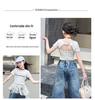 Girls' Trendy Backless T-Shirt & Jeans Set with Lace Jazz Dance Cover