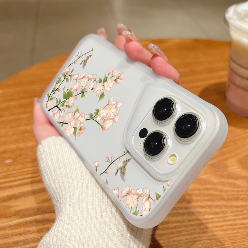 

Высокий прозрачный акриловый ударопрочный чехол для iPhone 16 Plus 15 14 13 Pro Max с рисунком вишневого цвета, однотонный, с мягкими краями, тонкий жесткий чехол iPhone 13 Pro Max