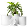 T4U Flower Pot Plastic Planter Set of 4 with Saucer Lots of Drainage Holes Round Modern Flower Pot for Indoor and Outdoor Plants Herbs Flower