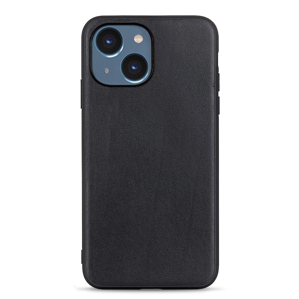 

For iPhone 15 Anti-Dust Genuine Cow Leather+TPU Mobile Cover Shockproof Cell Phone Case Black