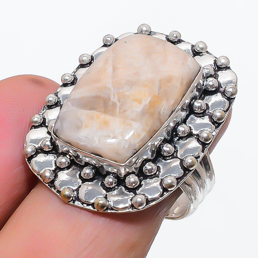 Natural Moonstone Gemstone Handmade 925 Sterling Silver Jewelry Ring Size 9 L6Z91
