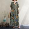 Summer V-neck Thin Cotton and Linen Large Size Loose Literary Holiday Wind Beach Skirt Retro Meat-covering Long Robe