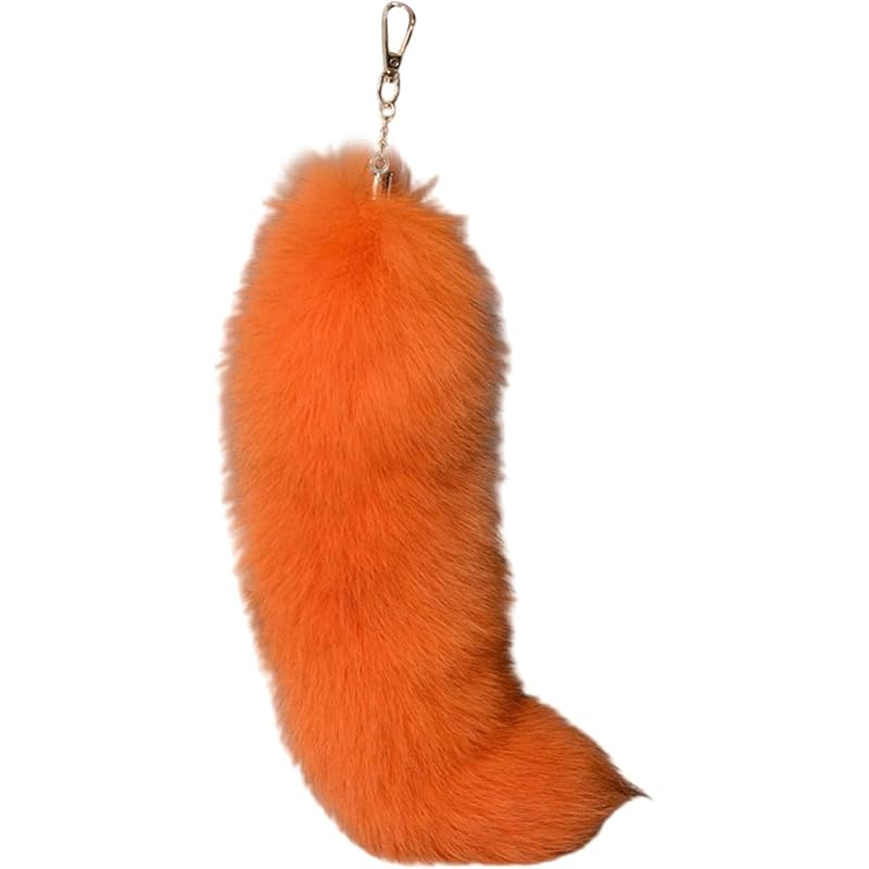 

[Lyyxjsltd] plush fake hair fox tail keychain elegant keyring charm fox tail pendant fashionable keychain decoration (orange)