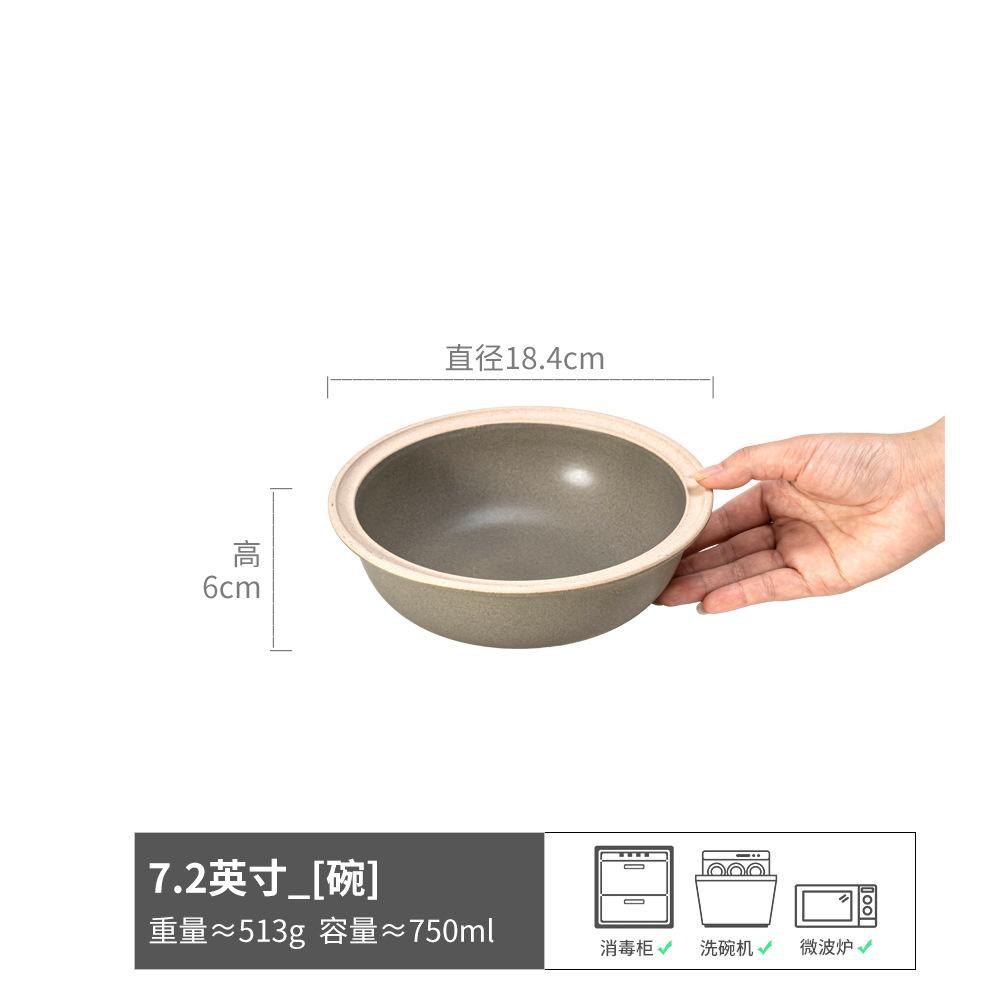 Vintage Thick White Edge Ceramic Bowl Plate Tableware Round Bowl Household Dish Plate Large Plate Restaurant Salad Bowl Ramen Bowl