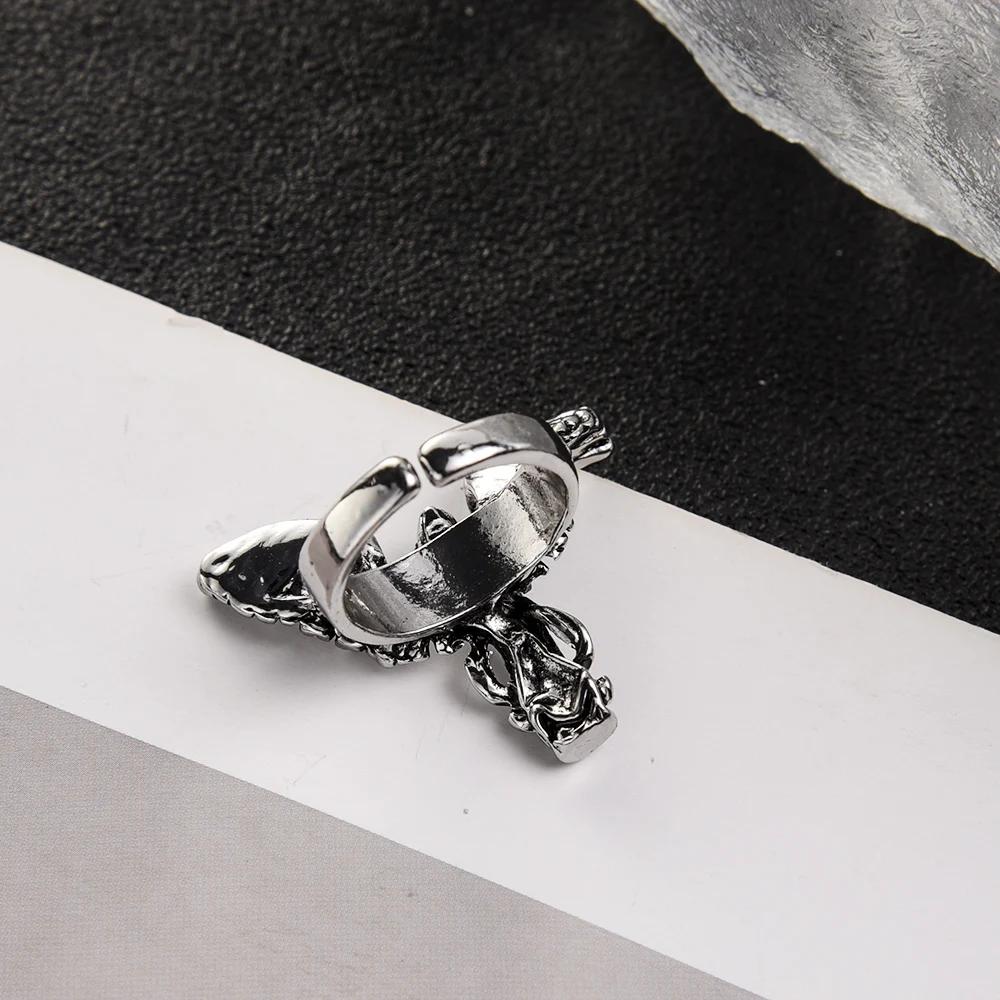 Gothic Angel Ring Vintage Religious Angel Wings Silver Opening Ring Punk Angle Metal Rings For Women Men Party Jewelry Gifts