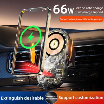 Suporte de telefone para carro Suporte de navegação magnética transparente para carro Moldura de suporte para carro Carregador sem fio de 66 W Suporte de telefone para carro de carregamento rápido C23