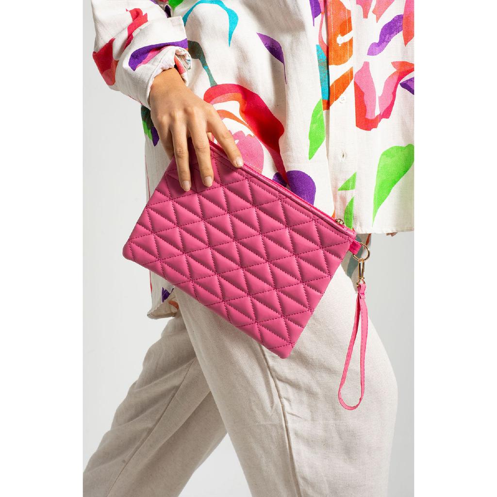 Black Patent Leather Triangle Patterned Portfolio Clutch Handbag