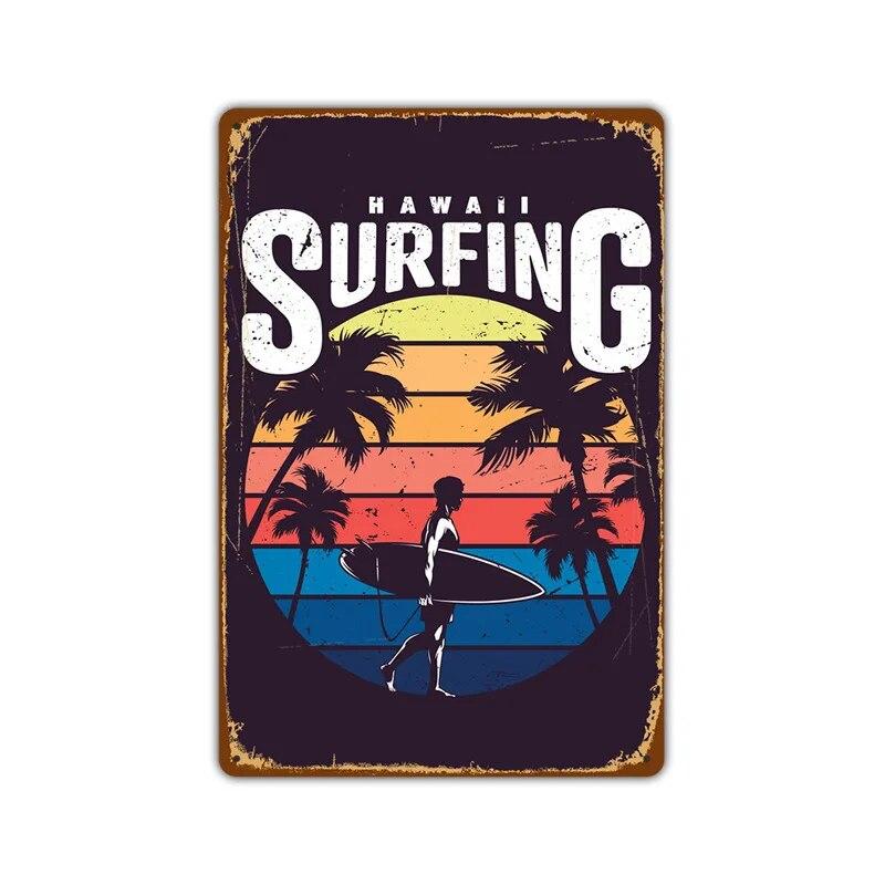 Tiki Bar Wall Art Posters, Tin Signs, Beach Bar, Hawaii Surfing, Vintage Home Decor, Tin, Pub, Cafe, ZSS16