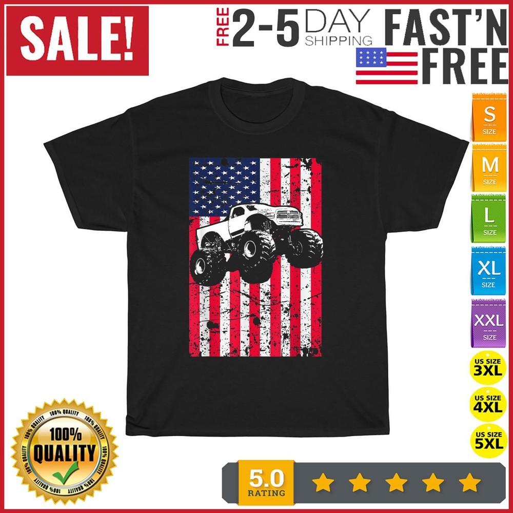 

Monster Truck American Flag Racing USA Patriotic Vintage T Shirt Men Women NEW M