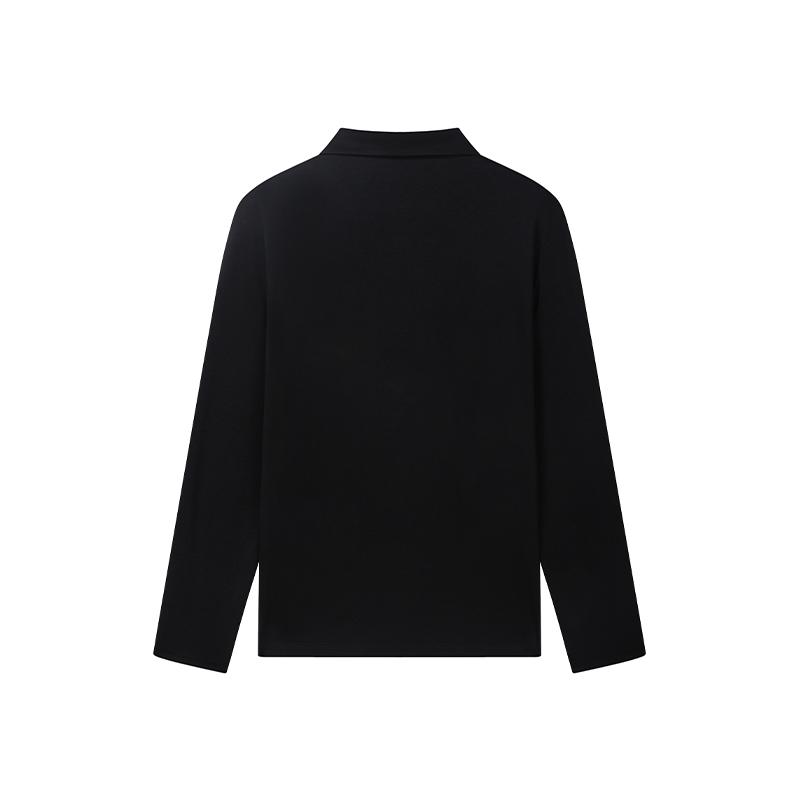 FILA White Fashion Simple Classic Solid Color Comfortable Business Commuting Casual Versatile Long Sleeve Polo Shirt Men tops Black F11M633204FBK
