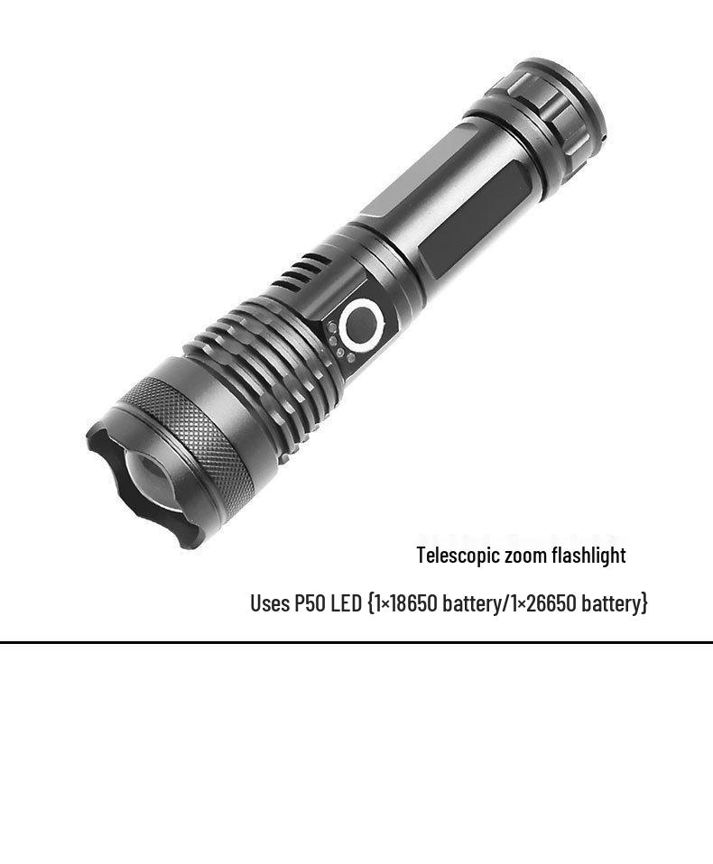 Waterproof Aluminum P90 High-Power Flashlight with Telescopic Focus and P70 Spotlight for Outdoor Use