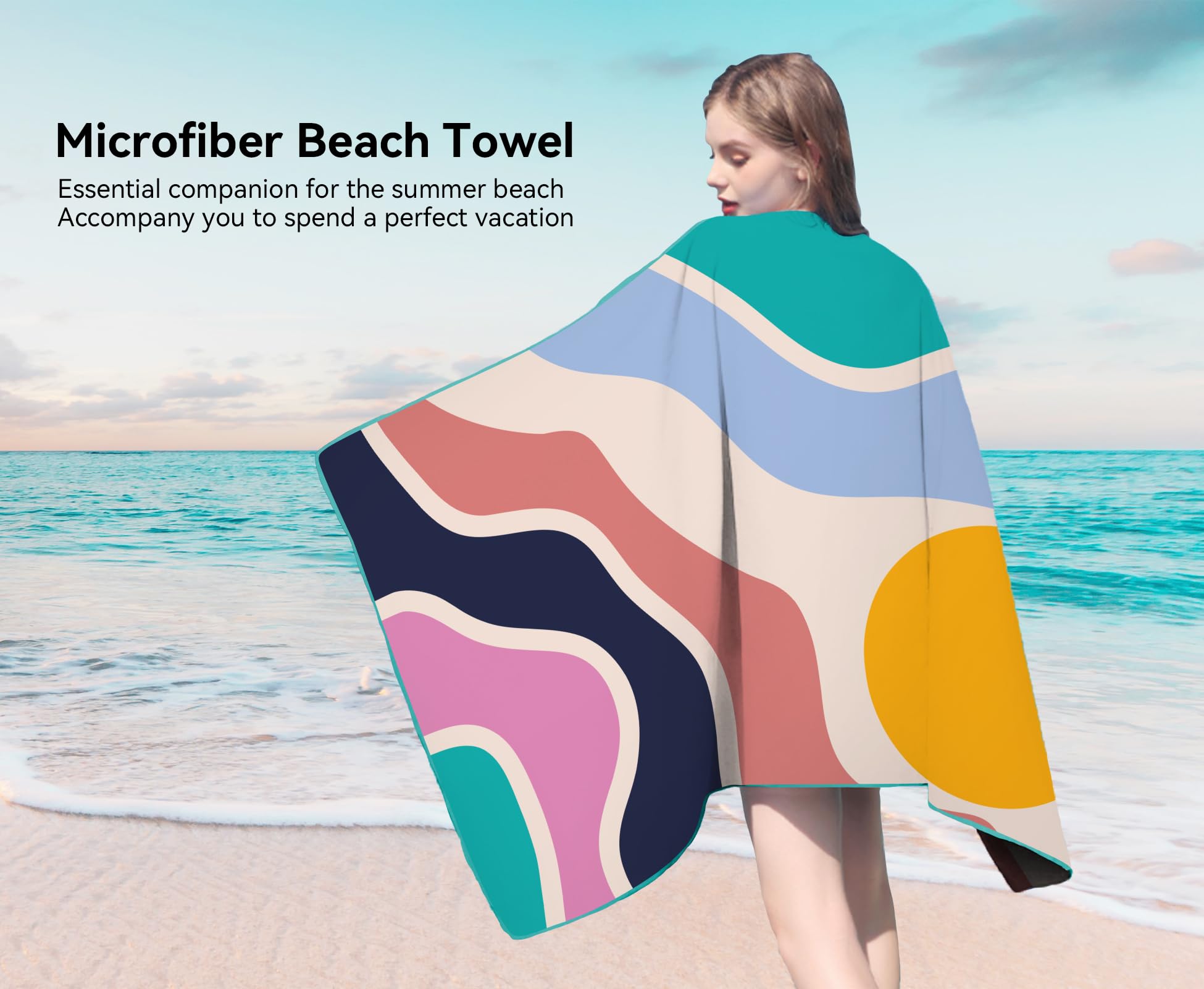

Oversized Abstract Wave Sun Beach Towel Quick Dry Microfiber Lightweight Travel Camping Towel for Adults Kids W30*H60(CM)