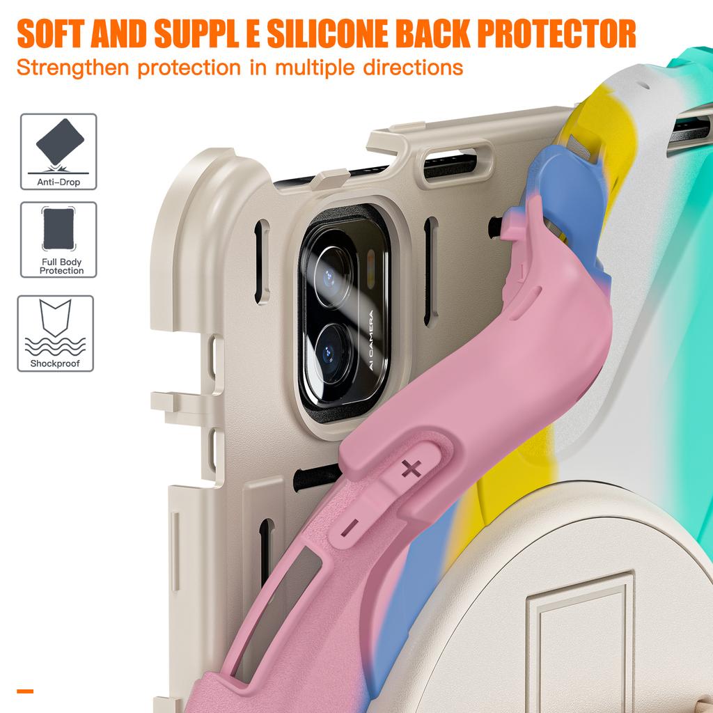 For Xiaomi Pad 5/Pad 5 Pro Case Rotary Kickstand PC+Silicone Hand Strap Tablet Cover