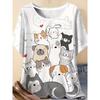 Women's T-shirt 3D Pattern Printed Casual Short Sleeved Animal Cat Prints O-Neck Top Fashionable Street Women's Clothing