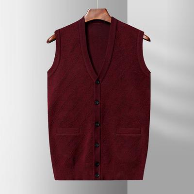 Dad Sweater Vest Men Autumn Warm Sleeveless Vest Middle-aged and Elderly Knitted Cardigan Vest Grandpa Outfit