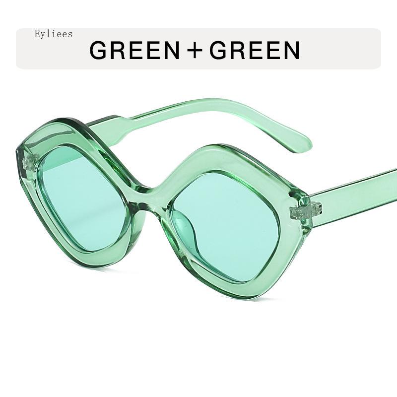 Retro Irregular Polygon Cat Eye Sunglasses Women Shades Uv400 Fashion Trending Green Pink Men Sun Glasses