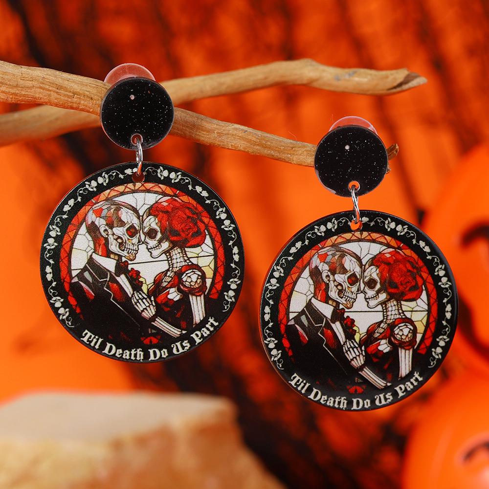 Colorful Skull Heart Acrylic Halloween Earrings