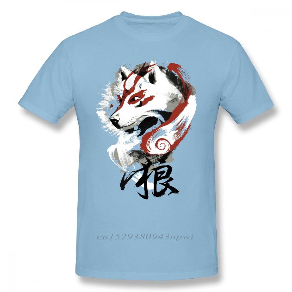 Okami T Shirt Wolf TShirt Graphic Tee Shirt Awesome 100 Cotton Short Sleeve Male Classic Tshirt Guys Punk Designer Streetwear
