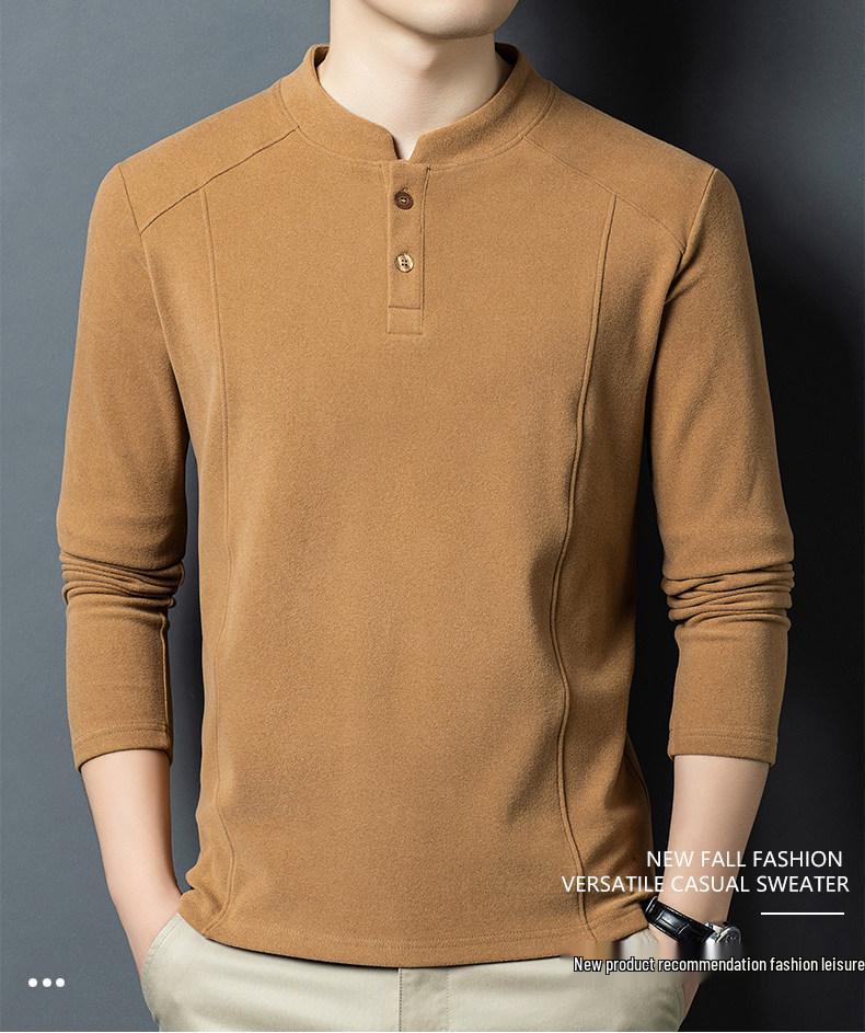 Men's Skin-Friendly Woodpecker Polo Shirt - Warm German Velvet, Stand-Up Collar, Casual Business, Autumn/Winter