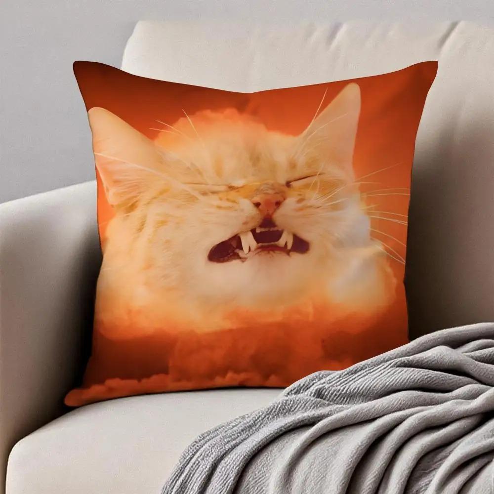 Funny Meme Cat Explosion Pillow Covers 2D Flat Printed Peach Skin Throw Cushion Case For Couch Sofa Living Room Decor 45X45Cm