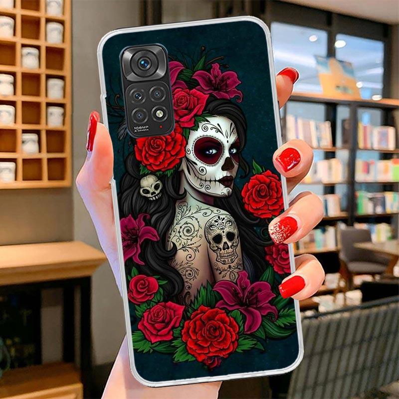 Catrina Schönes Rosenmädchen Totenkopf Hülle Handyhülle Für Xiaomi Redmi Note 15 14 13 12 11 10 Pro Plus 14S 12S 11S 11T 11E 10S Weich