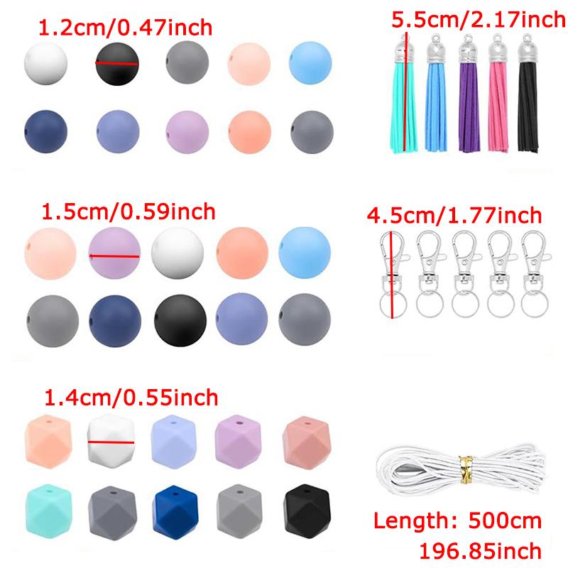WTEMPO Silicone Beads for Keychain Making Kit Silicone Beads Bulk DIY Necklace Bracelet Jewelry Pendent Crafts Making Supplies Holiday Special Gifts